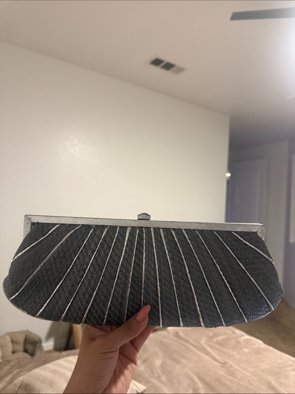 Kotur Gunmetal Woven Metallic Minaudière Clutch Evening Bag - Picture 3 of 7